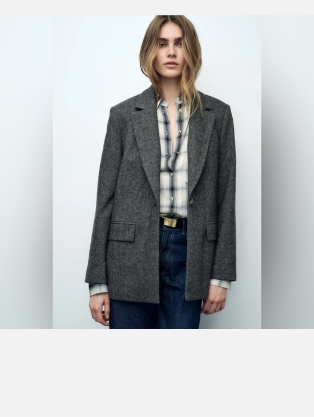 Zara Womens Gray Wool-Blend Single-Button Blazer Jacket